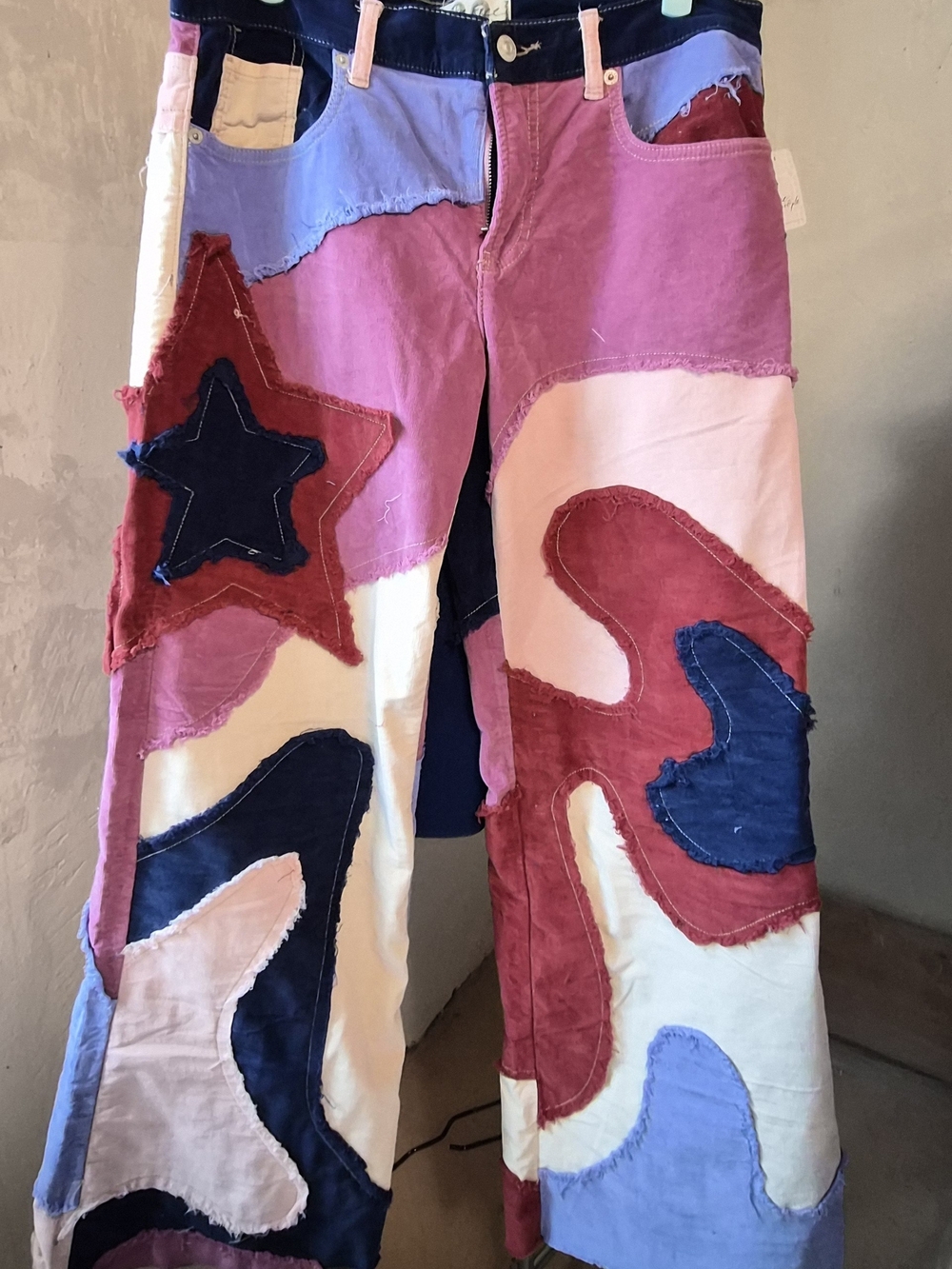 Free People Patchwork Panel Wide-Leg Pants - Pink, Red, Navy, Light Blue, White
